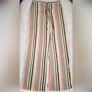 Body by Victoria - Silky Pajama Pants - Olive & Orange Pinstripe - Size Small